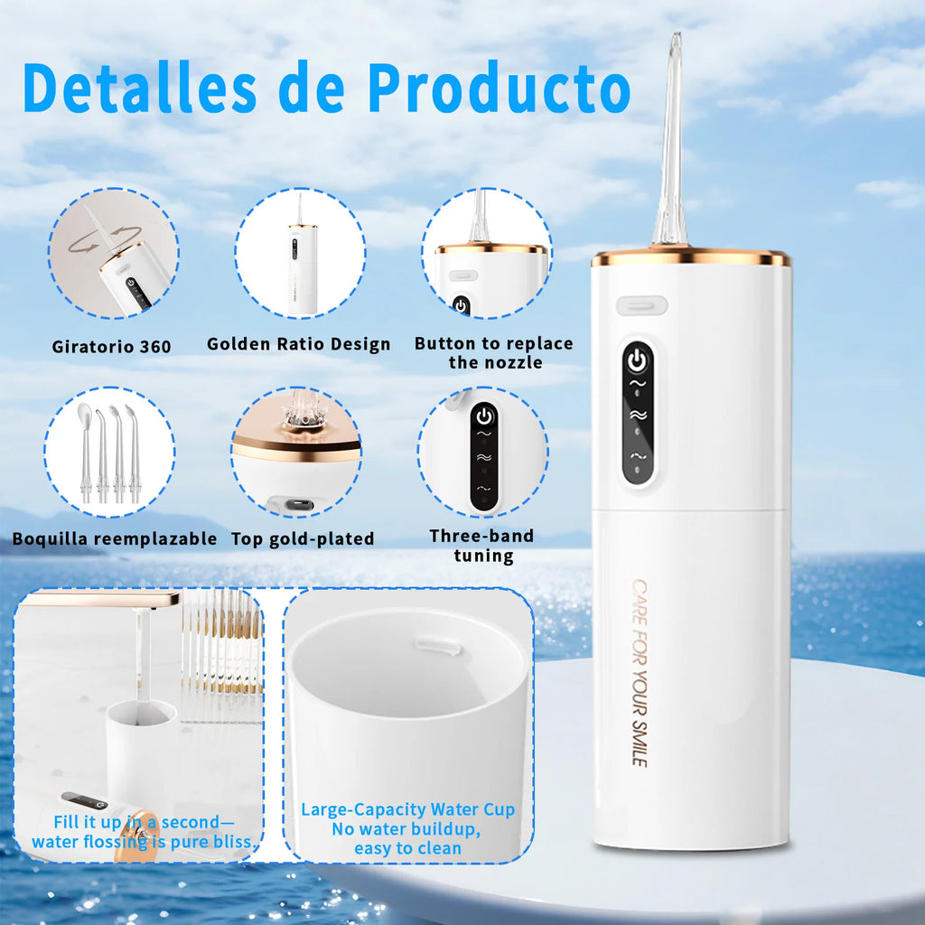 Irrigador Dental Eléctrico para Hogar – Limpiador Bucal con 5 Modos y Tanque Grande, Chorro de Agua Ajustable para Cuidado de Encías y Dientes, Incluye Boquillas