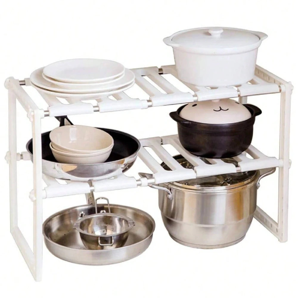 Estante ajustable de 2 niveles para debajo del fregadero, organizador de cocina, pequeños recipientes de almacenamiento