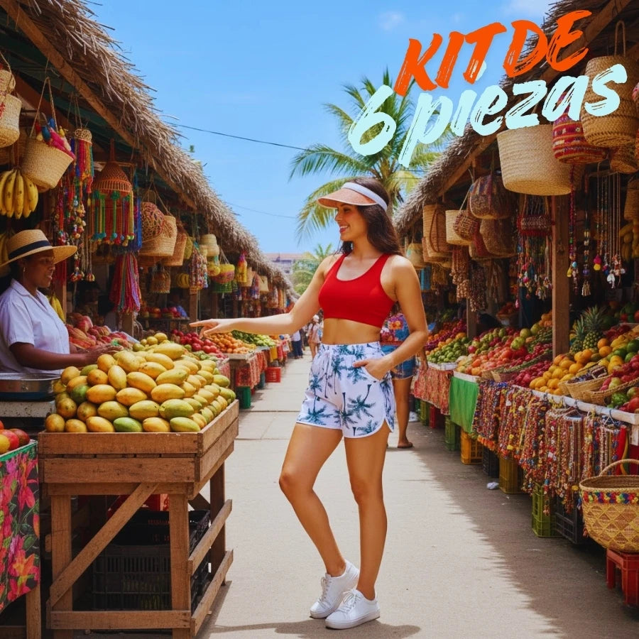 Súper Kit de 6 Shorts Playeros Estampados - Pack de Verano de Secado Rápido y Elástico (Modelos al Azar)
