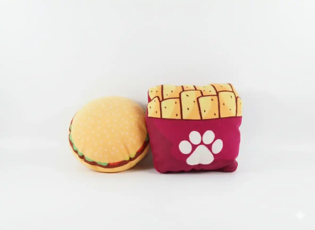 Juguete de peluche para mascota, Pack de papas fritas con hamburguesa, suministros para mascota,para perros y gatos, pequeños o grandes, juguetes de lana ,