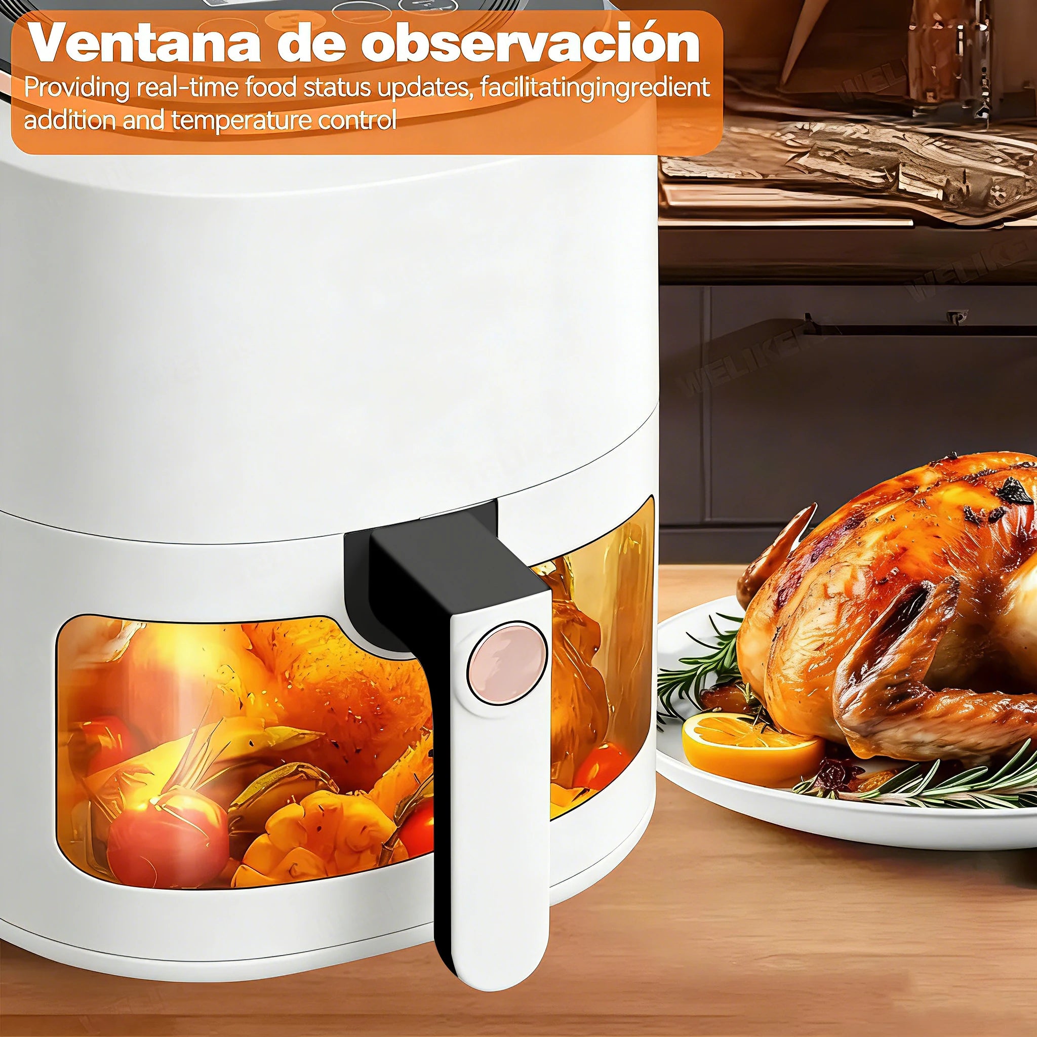 Freidora de Aire 7.5L XXL con Ventana Visual, 10 Programas Automáticos, Cocción Sin Aceite 360°, Antiadherente, Temporizador, Ideal para Pollo/Papas/Pizza, Hogar y Oficina.