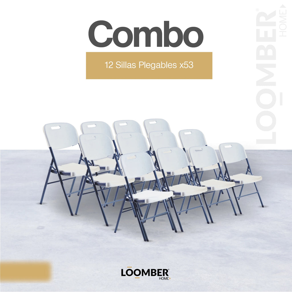 Combo 12 Sillas Plegables Blancas | Resistentes y Compactas | Ideal para Eventos, reuniones, negocios y el hogar