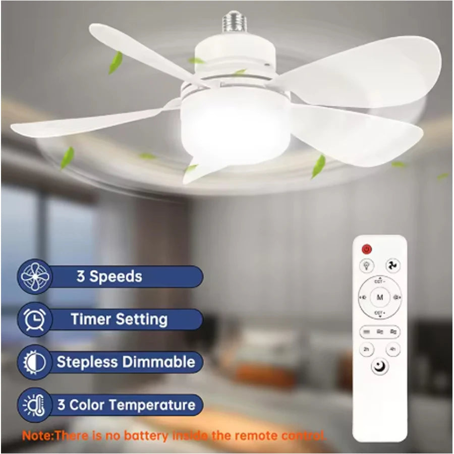 Ventilador de techo atornillado con casquillo de luz, ventilador de techo remoto con luz, 3 velocidades regulables para dormitorio, cocina, sala de estar