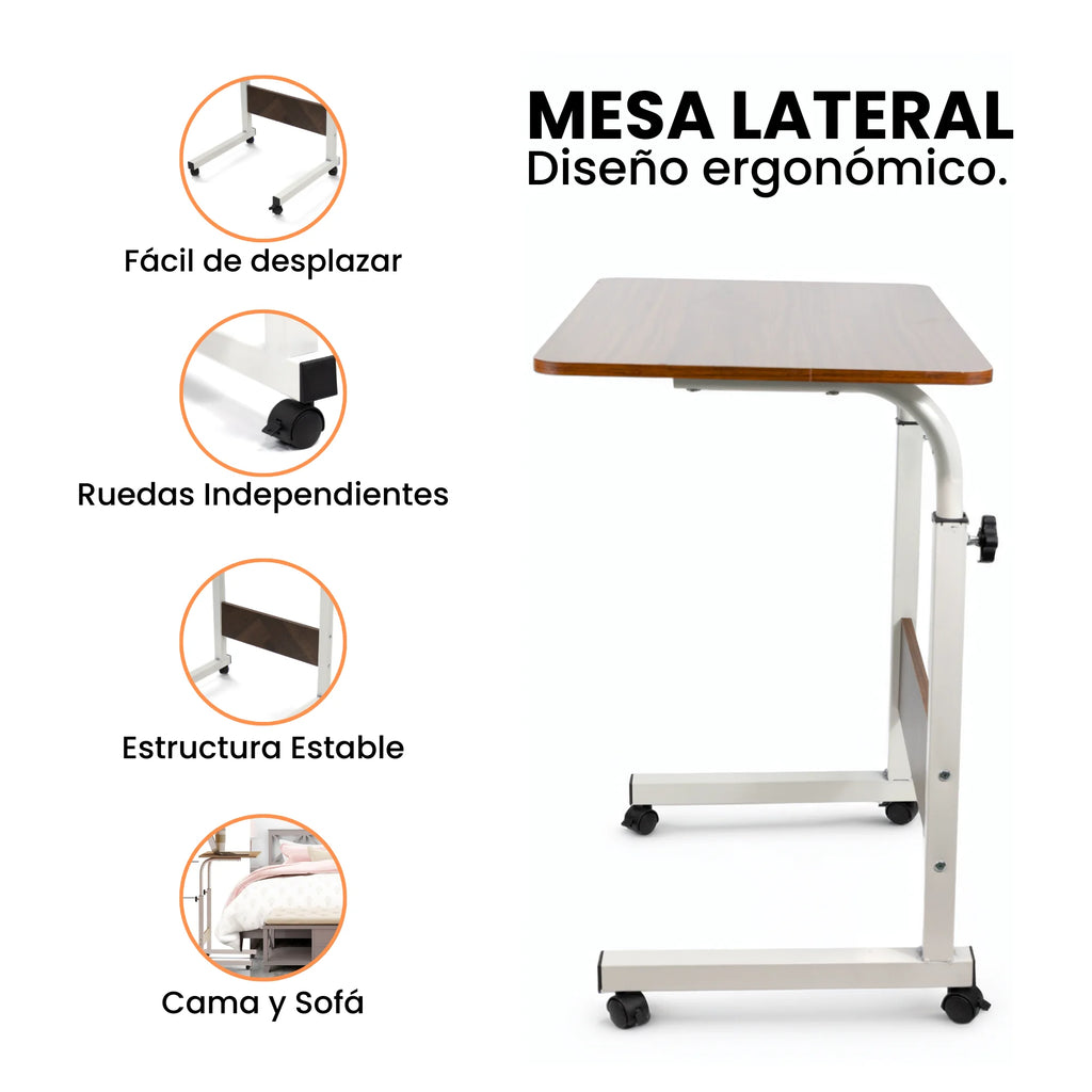 Escritorio Móvil Ajustable con Ruedas, Mesa Auxiliar Multifuncional para Hogar y Oficina, Altura Regulable, Diseño Compacto y Portátil para Trabajar, Estudiar o Usar la Laptop en Cualquier Espacio