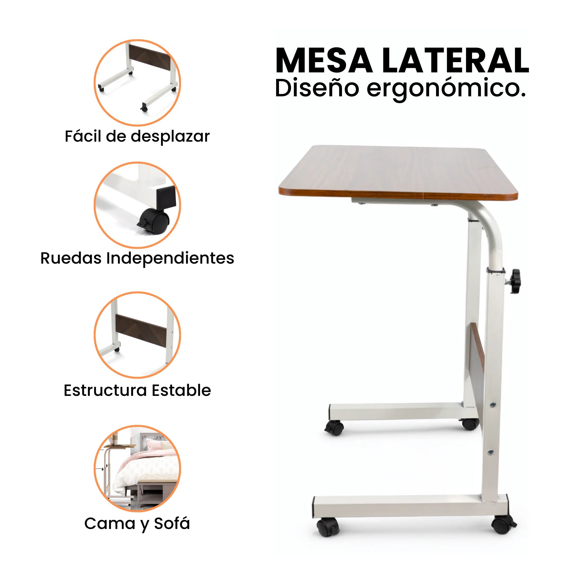 Escritorio Móvil Ajustable con Ruedas, Mesa Auxiliar Multifuncional para Hogar y Oficina, Altura Regulable, Diseño Compacto y Portátil para Trabajar, Estudiar o Usar la Laptop en Cualquier Espacio