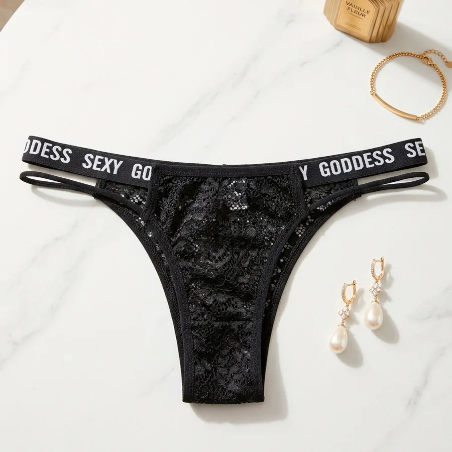 Pantaleta de Encaje con Elástico "Sexy Goddess" y Doble Tira