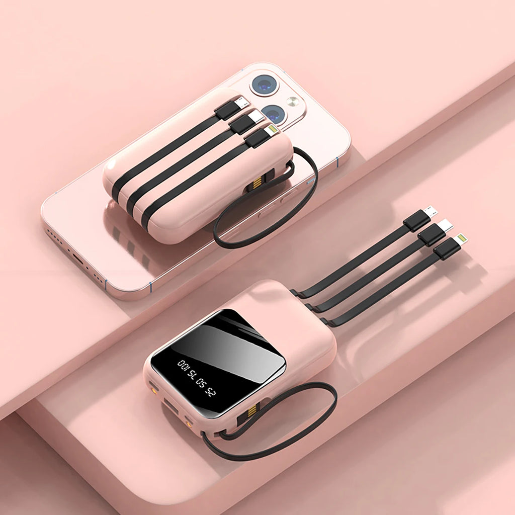 Power Bank Batería Portátil 20000mah carga rápida incorporada con pantalla digital de 4 cables Banco de energía externo