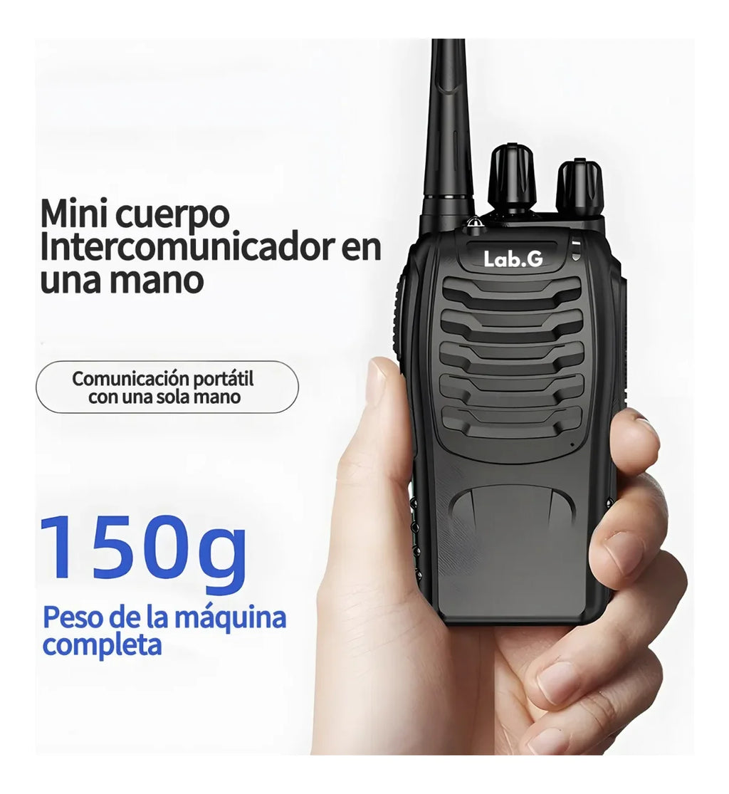 2 Pcs Radios Walkie Talkie Recargable, Con Manos Libres Bandas de frecuencia UHF Lab.G Color Negro