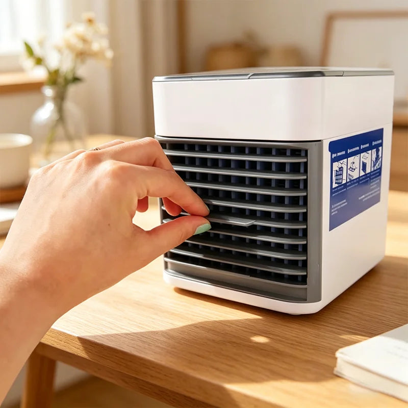 Enfriador de Aire Portátil, Ventilador con Depósito de Agua, para Hogar y Viajes