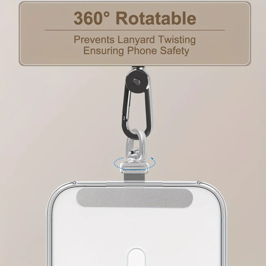 2 piezas de 360 °   Conectores giratorios de acero inoxidable para colgar teléfonos móviles, parches metálicos de seguridad para pulseras de teléfono móvil