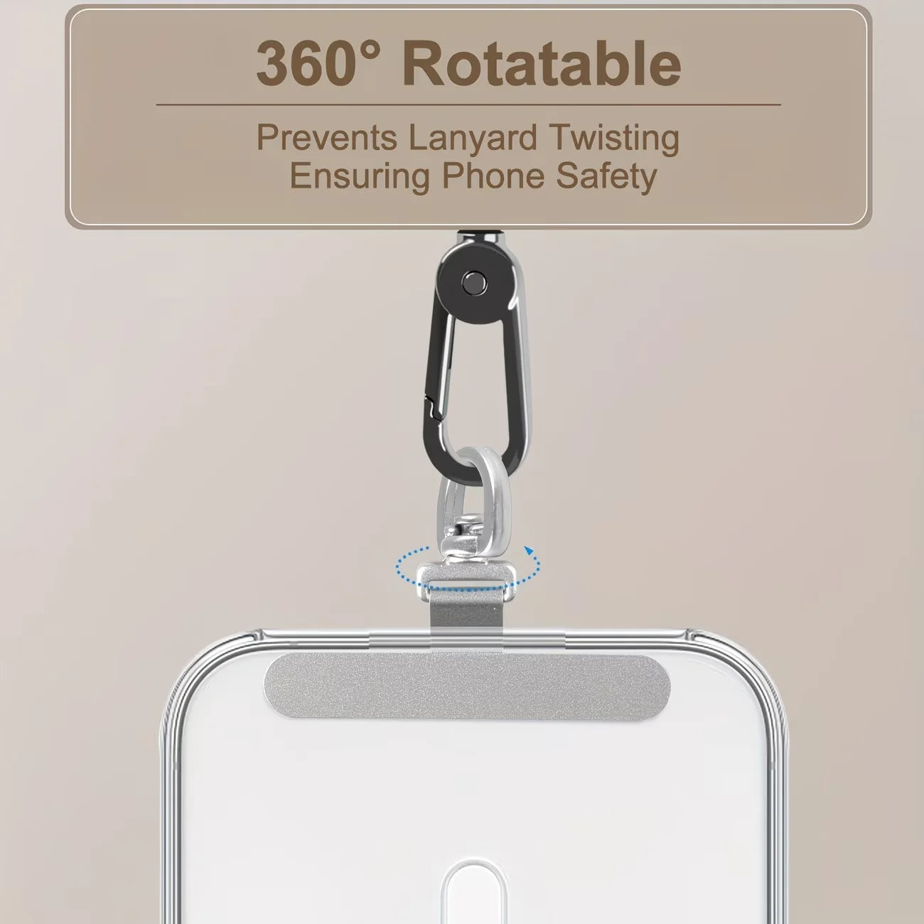 2 piezas de 360 °   Conectores giratorios de acero inoxidable para colgar teléfonos móviles, parches metálicos de seguridad para pulseras de teléfono móvil