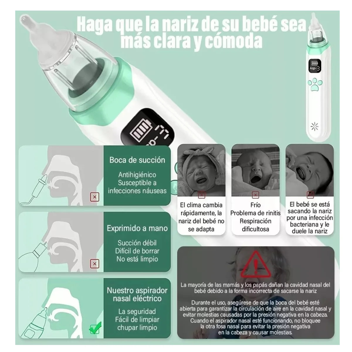 Aspirador Nasal Lab.G  Bebe Electrico Limpiador Blanco/Verde
