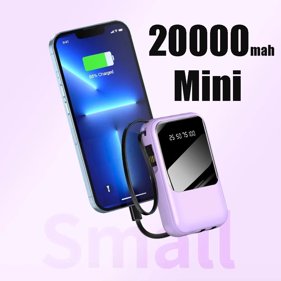 Power Bank Batería Portátil 20000mah carga rápida incorporada con pantalla digital de 4 cables Banco de energía externo
