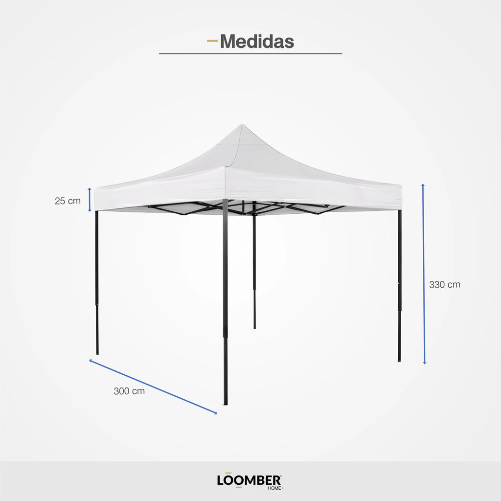 Toldo Plegable Blanco 3x3 Metros Loomber Padua Especial Para Eventos, Negocios, Reuniones, Fiestas