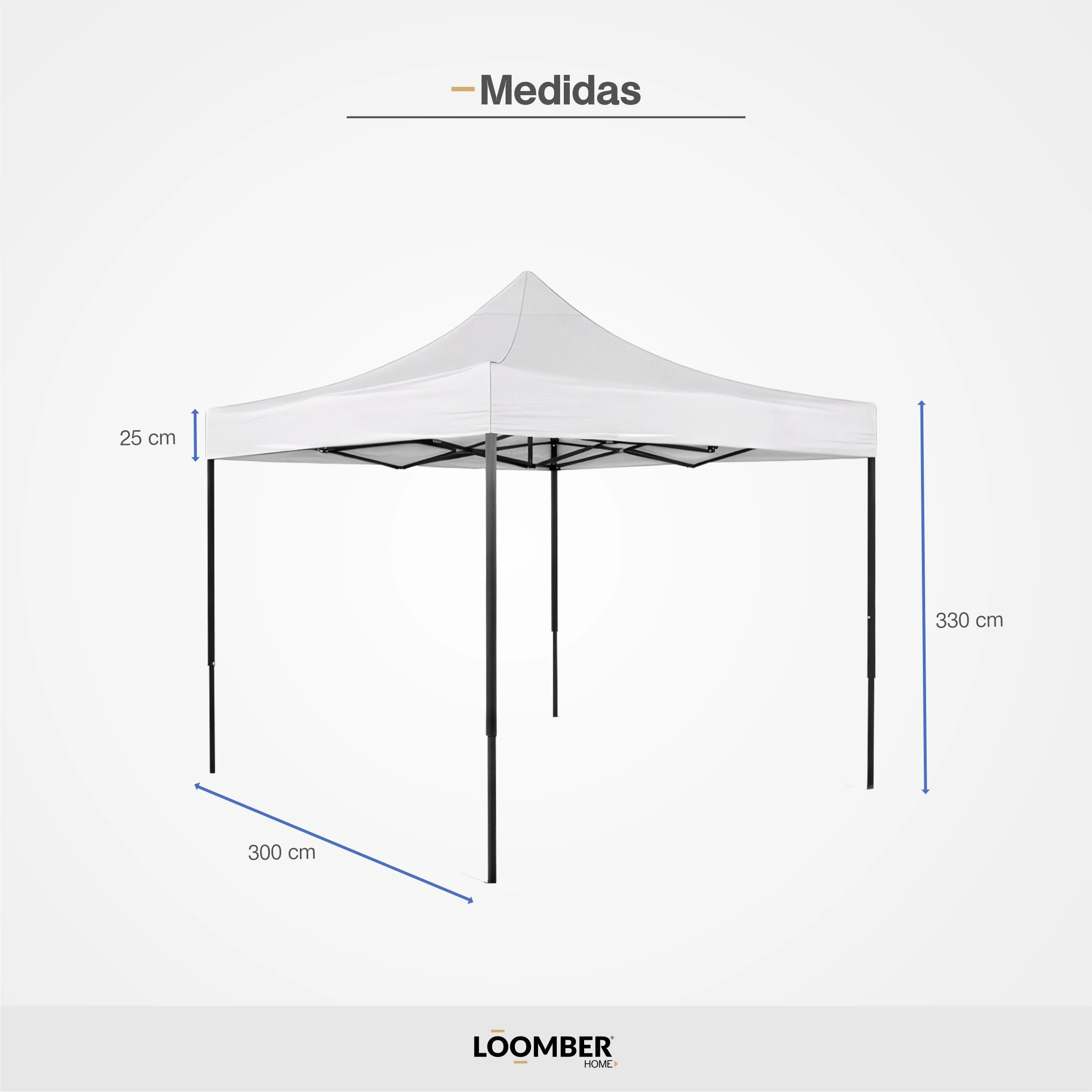 Toldo Plegable Blanco 3x3 Metros Loomber Padua Especial Para Eventos, Negocios, Reuniones, Fiestas