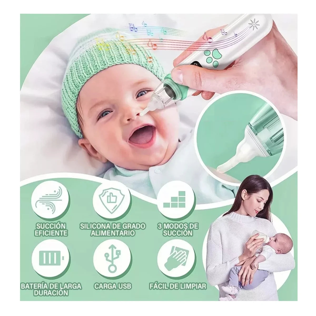 Aspirador Nasal Lab.G  Bebe Electrico Limpiador Blanco/Verde