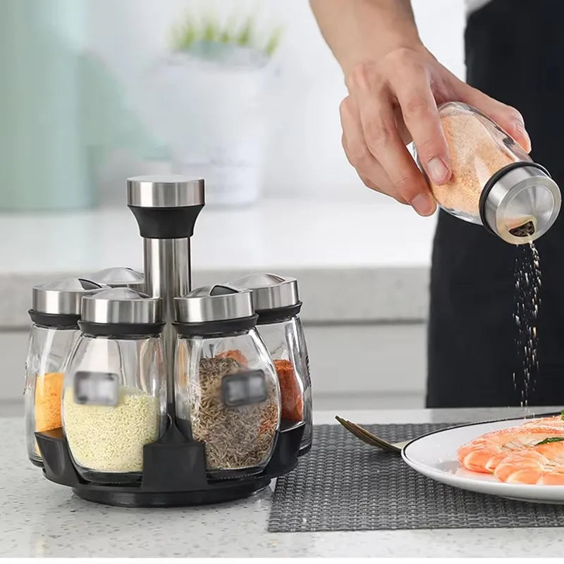 Estantería giratoria de vidrio para almacenamiento en cocina, a granel: estantería giratoria para condimentos que ahorra espacio