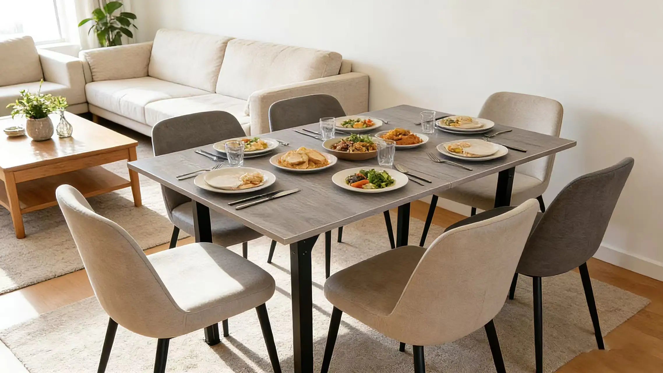 Mesa Comedor Rectangular Extensible para 4-6 Personas, Tapa Madera Negra con Revestimiento Polvo Negro en Patas Metal, Mesa Comedor Grande con Hoja Extensible Separada Mesa de Escritorio con Superficie Plegable