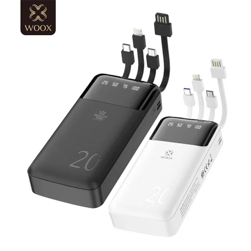Batería Externa Portátil de 20000mAh/10000mAh con 4 Cables Integrados, Pantalla Digital, 74Wh, para iPhone 16 17 Huawei Xiaomi