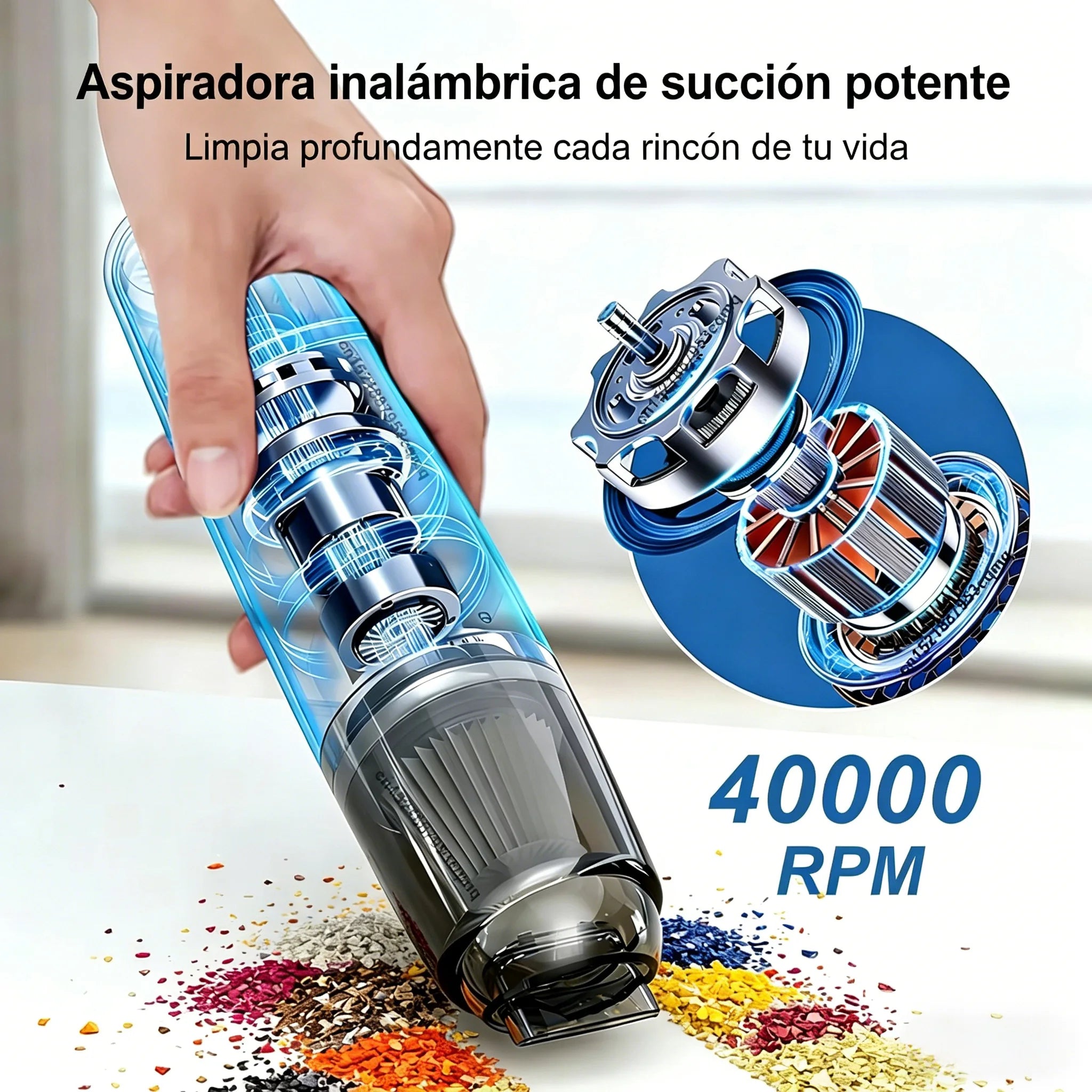 Aspiradora de Mano Inalámbrica Potente 6000Pa, Mini Aspiradora Portátil Recargable USB para Coche y Hogar, Aspirador Automático Ligero de Alta Potencia para Polvo y Escombros.