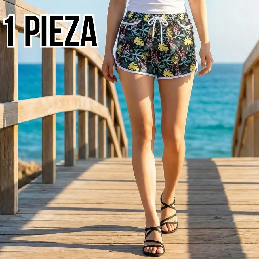 Short Playero para Dama - Diseño Tropical Fresco con Jareta