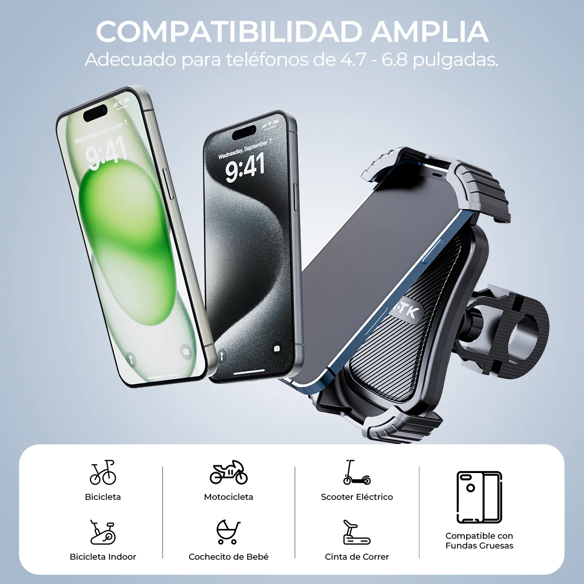Soporte Celular Bicicleta, Soporte Movil Moto Universal 360 ° Rotación Anti Vibración Porta Telefono Motocicleta Montaña Soporte
