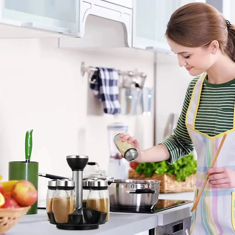 Estantería giratoria de vidrio para almacenamiento en cocina, a granel: estantería giratoria para condimentos que ahorra espacio