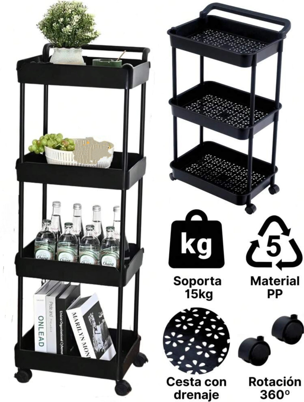 Carrito Organizador Estante Almacenaje 3 Niveles Con Ruedas 0808-1
