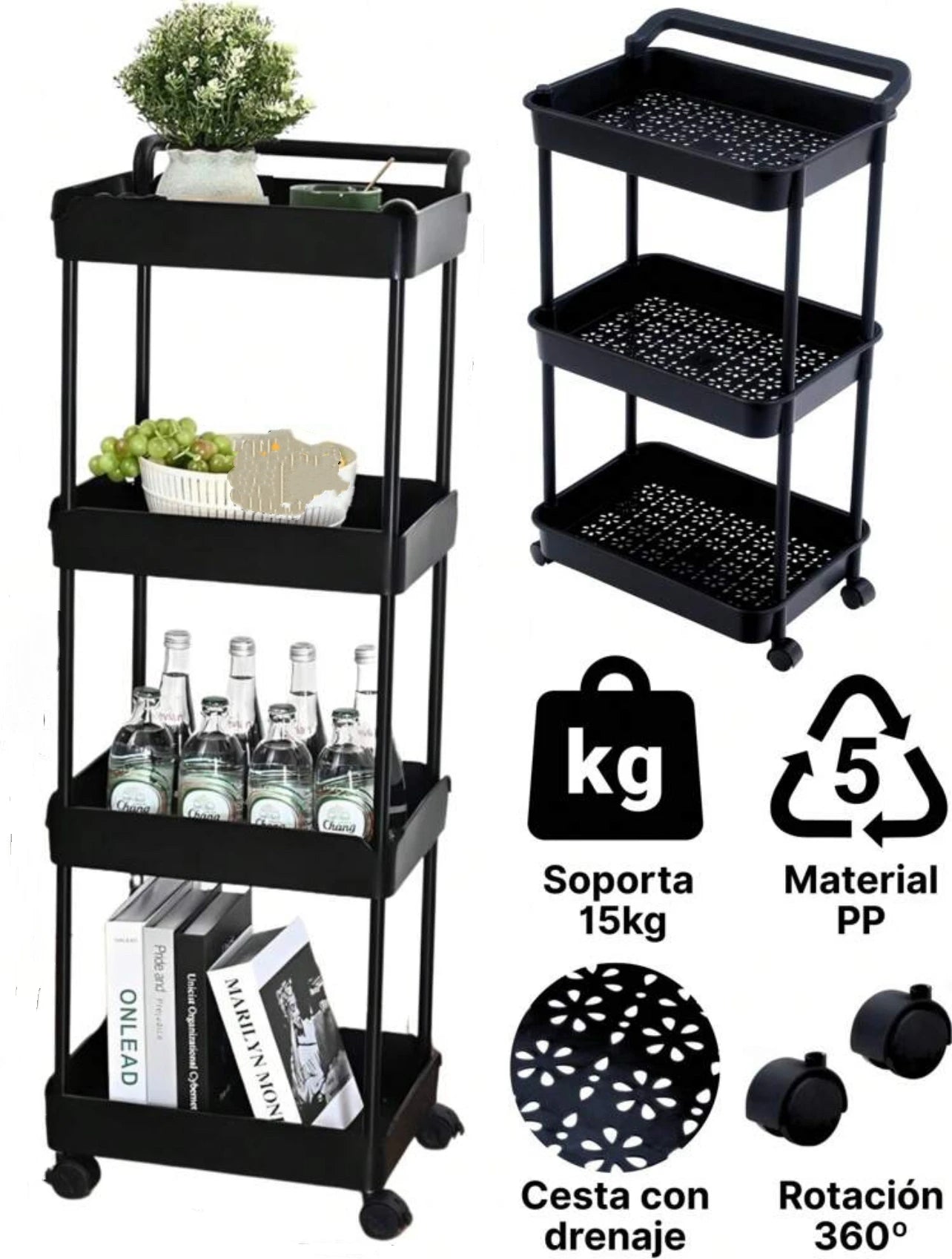 Carrito Organizador Estante Almacenaje 3 Niveles Con Ruedas 0808-1
