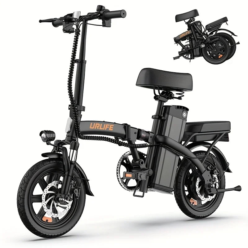 Urlife E-Bike 14 pulgadas plegable 500W 48V 7.5Ah extraíble y carga rápida 40 millas suspensión delantera hidráulica frenos de disco duales Naviga