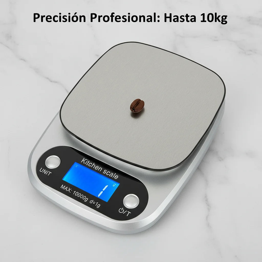 Bascula Digital Gramera de Cocina 10kg/1g Pesa de Acero Inoxidable Balanza Electronica para Alimentos Reposteria y Cafe Herramientas de Medicion con Pantalla LCD Alta Precision 10kg 1g Incluye Baterias AAA Plata