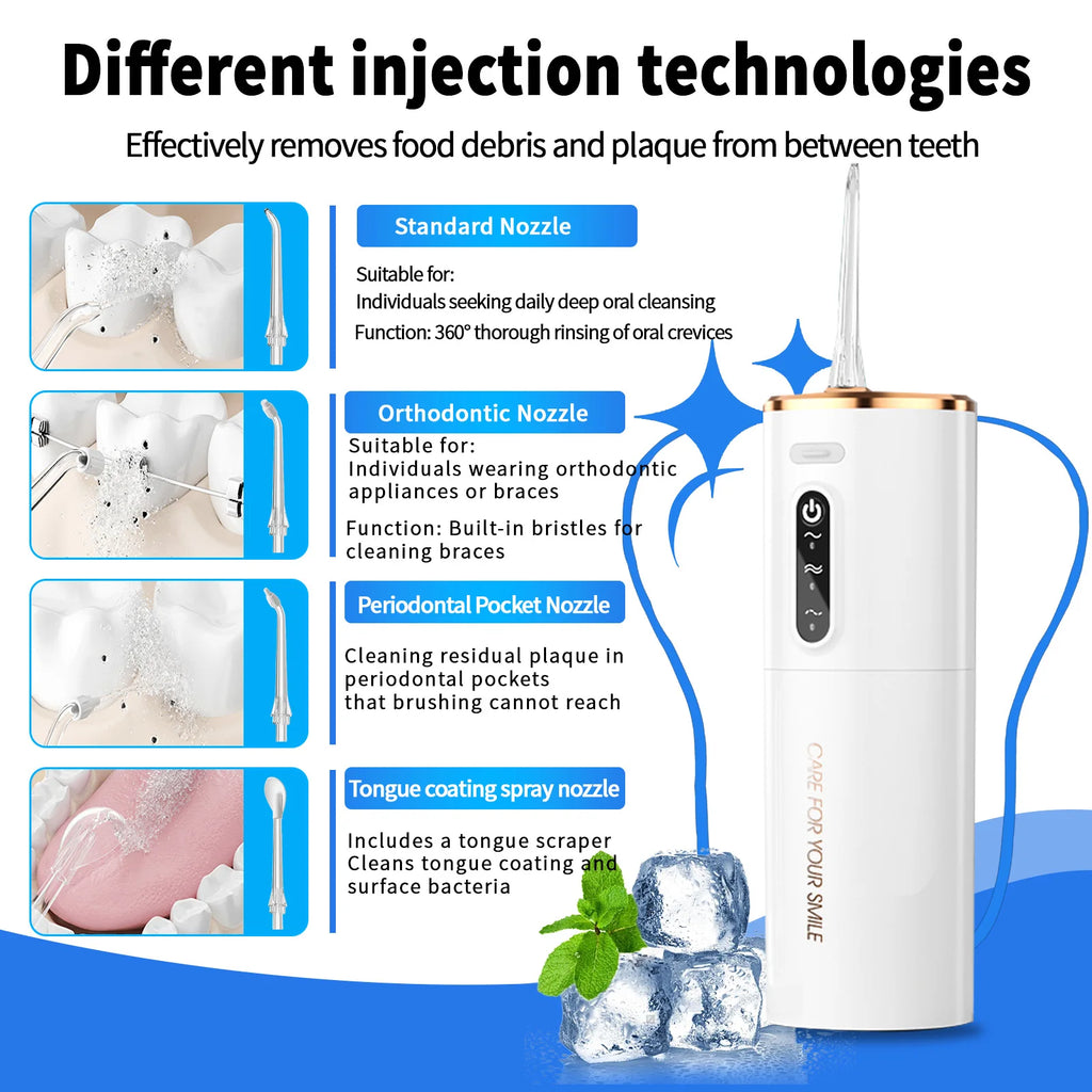 Irrigador Dental Eléctrico para Hogar – Limpiador Bucal con 5 Modos y Tanque Grande, Chorro de Agua Ajustable para Cuidado de Encías y Dientes, Incluye Boquillas