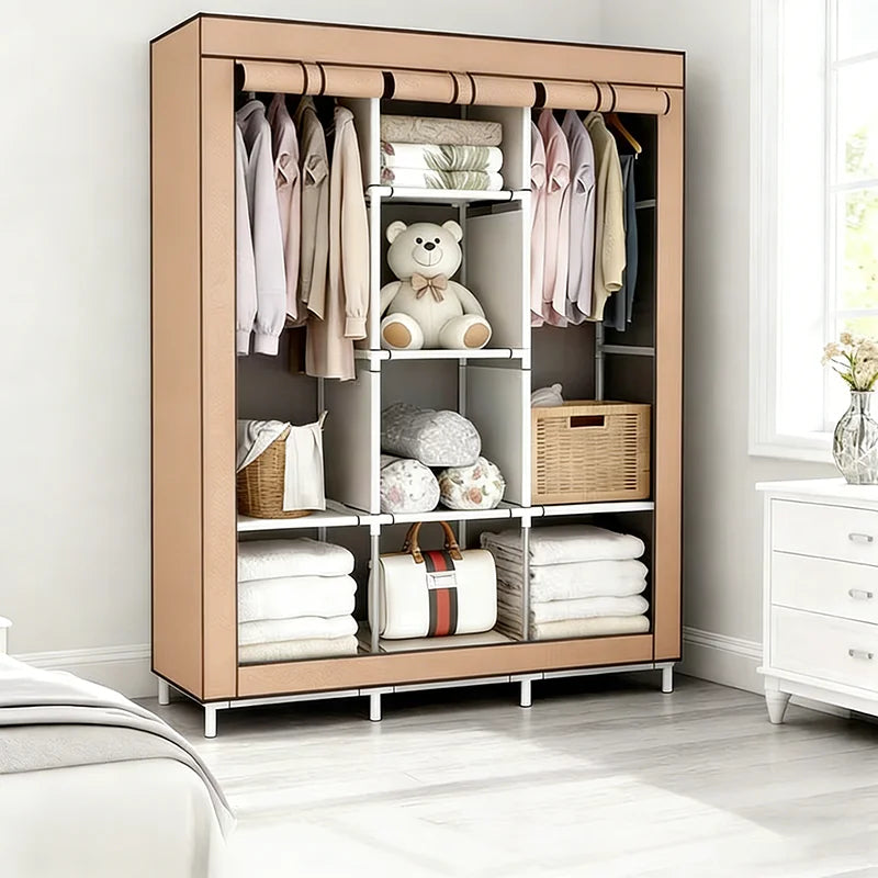 Armario independiente moderno de almacenamiento, armario portátil para guardar ropa con facilidad, diseño que ahorra espacio en el dormitorio y cuenta con función antipolvo.