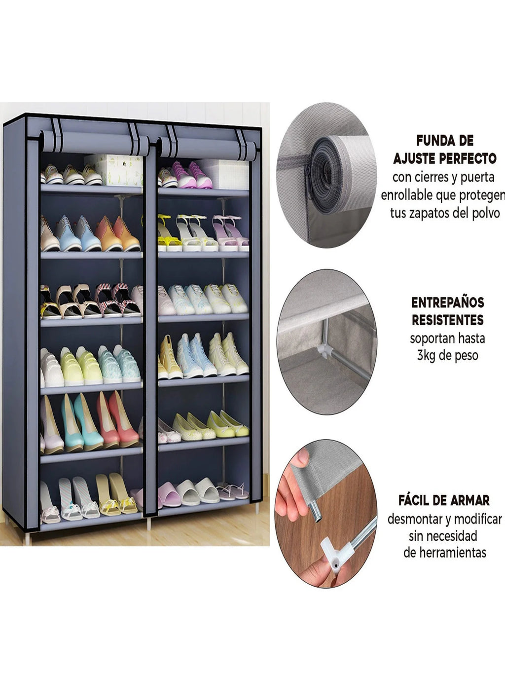Zapatera Doble Organizador Cubierta de Tela Impermeable, Estante con Estructura de Acero de 6 Niveles, Zapatero Ahorrador de Espacio, Multifuncional de Fácil Armado