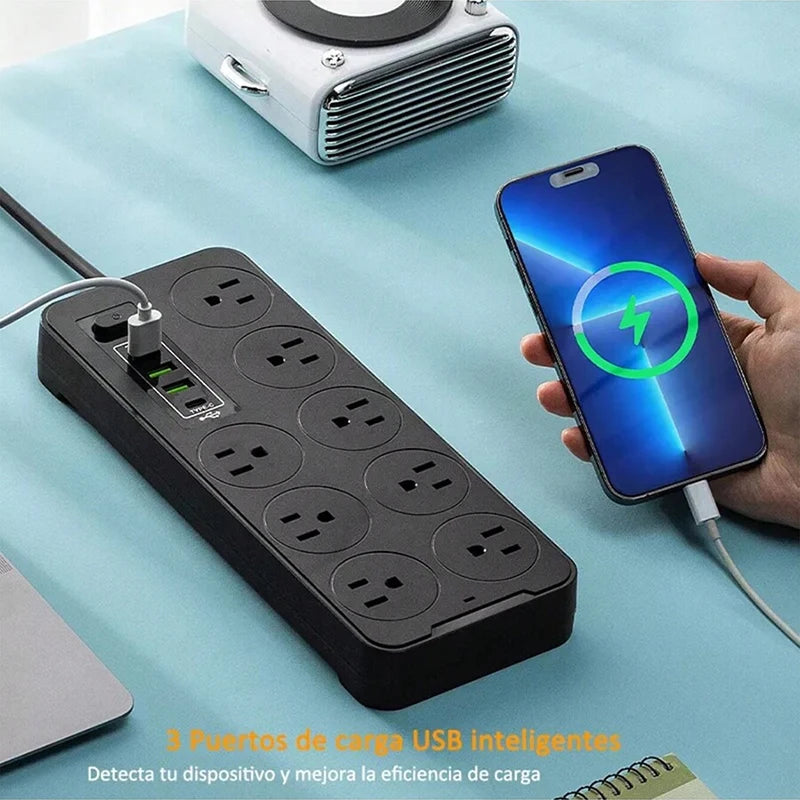 Multifunción con placa de alimentación USB (con interruptor de cable) placa de enchufe de alimentación para hogar y oficina multi-enchufe