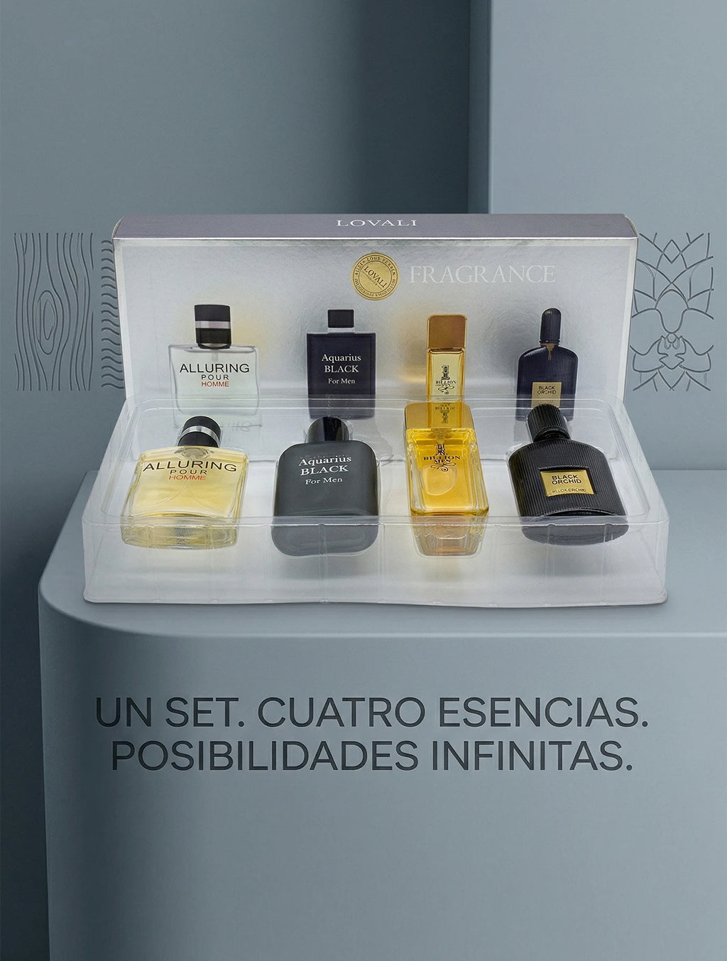 Set de Perfumes para Hombre Lovali 4 Fragancias de 30ml Regalo Ideal para Caballero Aromas de Lujo Cítrico Madera y Marino Estuche de Lociones Masculinas Colección Exclusiva para Viaje y Uso Diario Aroma Duradero