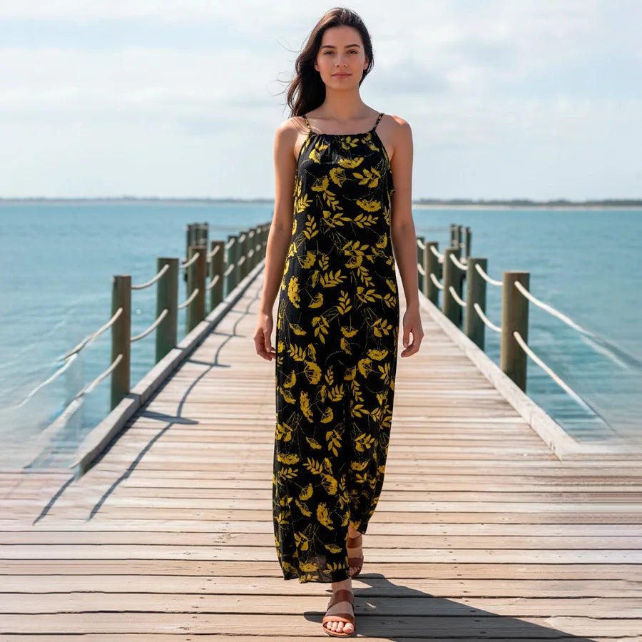 Maxi Vestido Playero Estampado – Diseño Halter de Verano (Color Sorpresa)