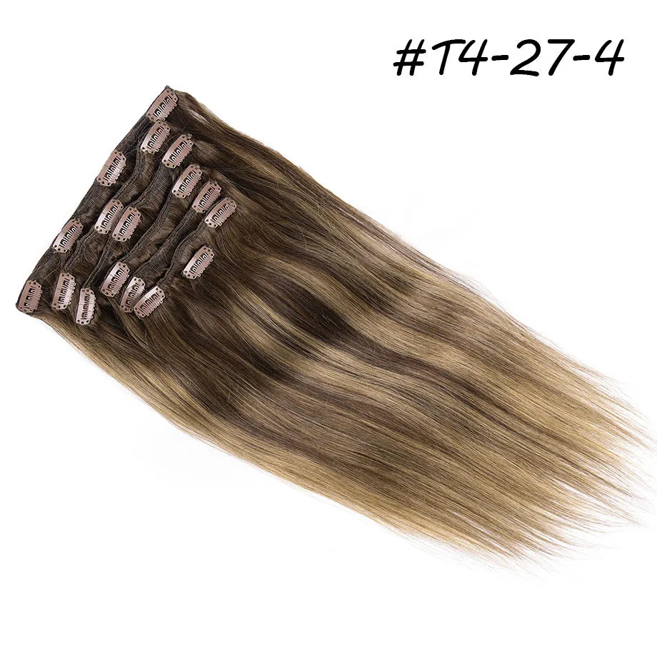 Extensión de cabello humano con Clip, extensiones de cabello humano Remy Natural de doble trama, extensiones de cabello brasileño con Clip