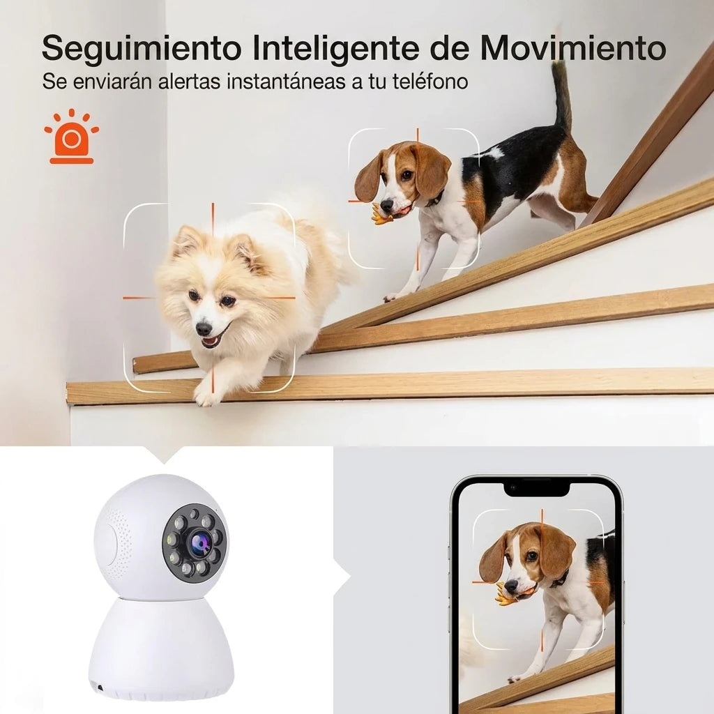 Security Indoor , 2MP, 2K, Cámara de Seguridad Interior, Cámara IP Domo 360°, Visión Nocturna, Monitor para Bebé y Mascotas, Wi‑Fi, Control por App, Compatible con Alexa, Google Assistant