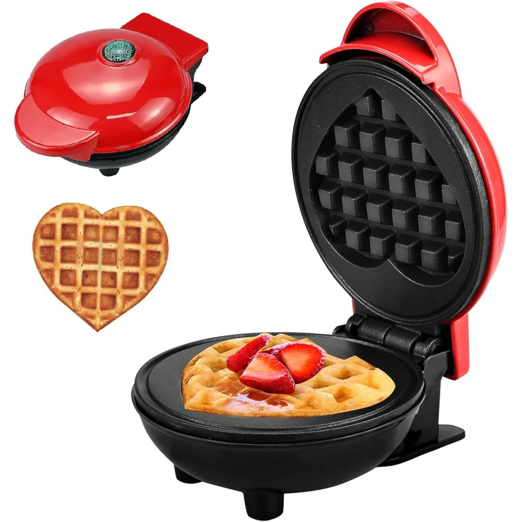Mini Máquina Eléctrica de Waffles con Diseño "Amor", Tamaño 5 Pulgadas Portátil, Multiusos para Preparar Waffles, Sándwiches y Desayunos Caseros