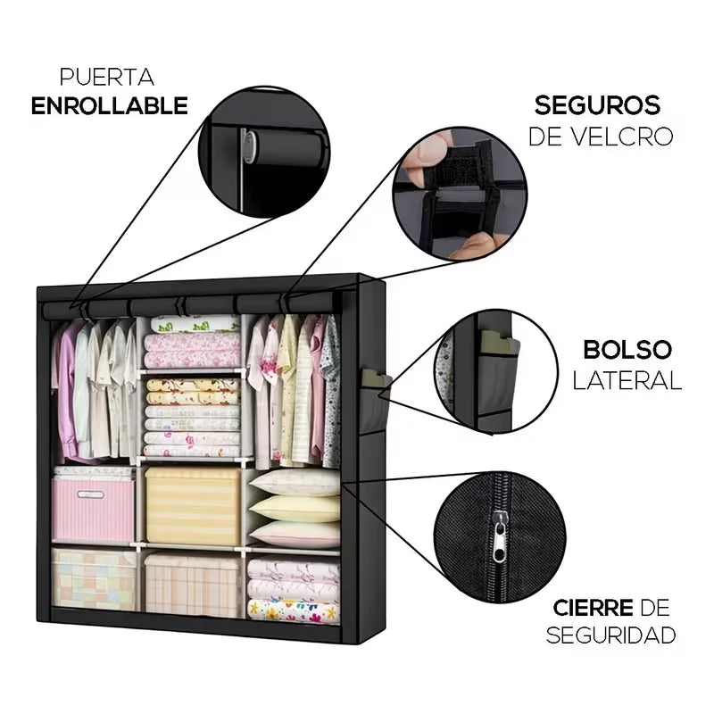 Armario independiente moderno de almacenamiento, armario portátil para guardar ropa con facilidad, diseño que ahorra espacio en el dormitorio y cuenta con función antipolvo.