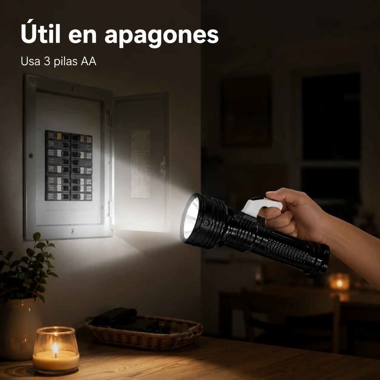 Linterna LED de Mano Portátil 100 Lúmenes, 1W, 3 Modos de Iluminación, Usa 3 Pilas AA, Agarre Cómodo, Ideal para Apagones, Caminatas, Camping, Patio, Coche y Uso Diario（No Incluida Batería）