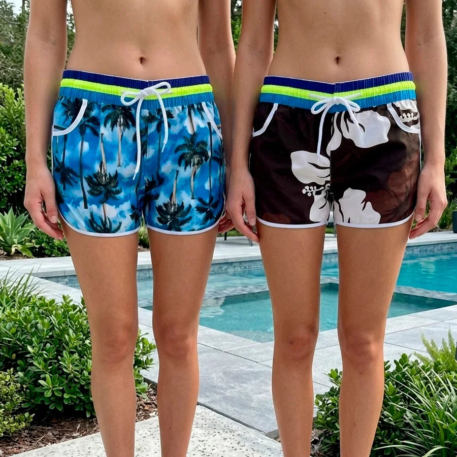 Kit de 2 Shorts Playeros Deportivos para Dama - Estampado Tropical - Tallas Reducidas