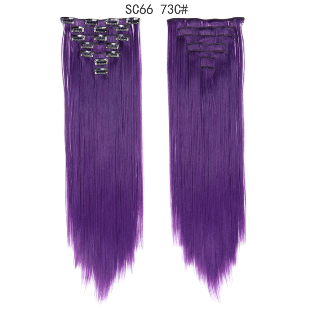 Buabuda-extensiones de cabello sintético largo y liso, 16Clips, fibra de alta temperatura, color rubio, negro y marrón