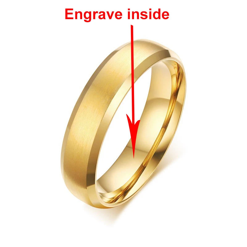 Vnox-Anillo de boda personalizado de acero inoxidable para hombres y mujeres, anillo central cepillado con borde biselado, banda negra, nombre grabado, letra, fecha