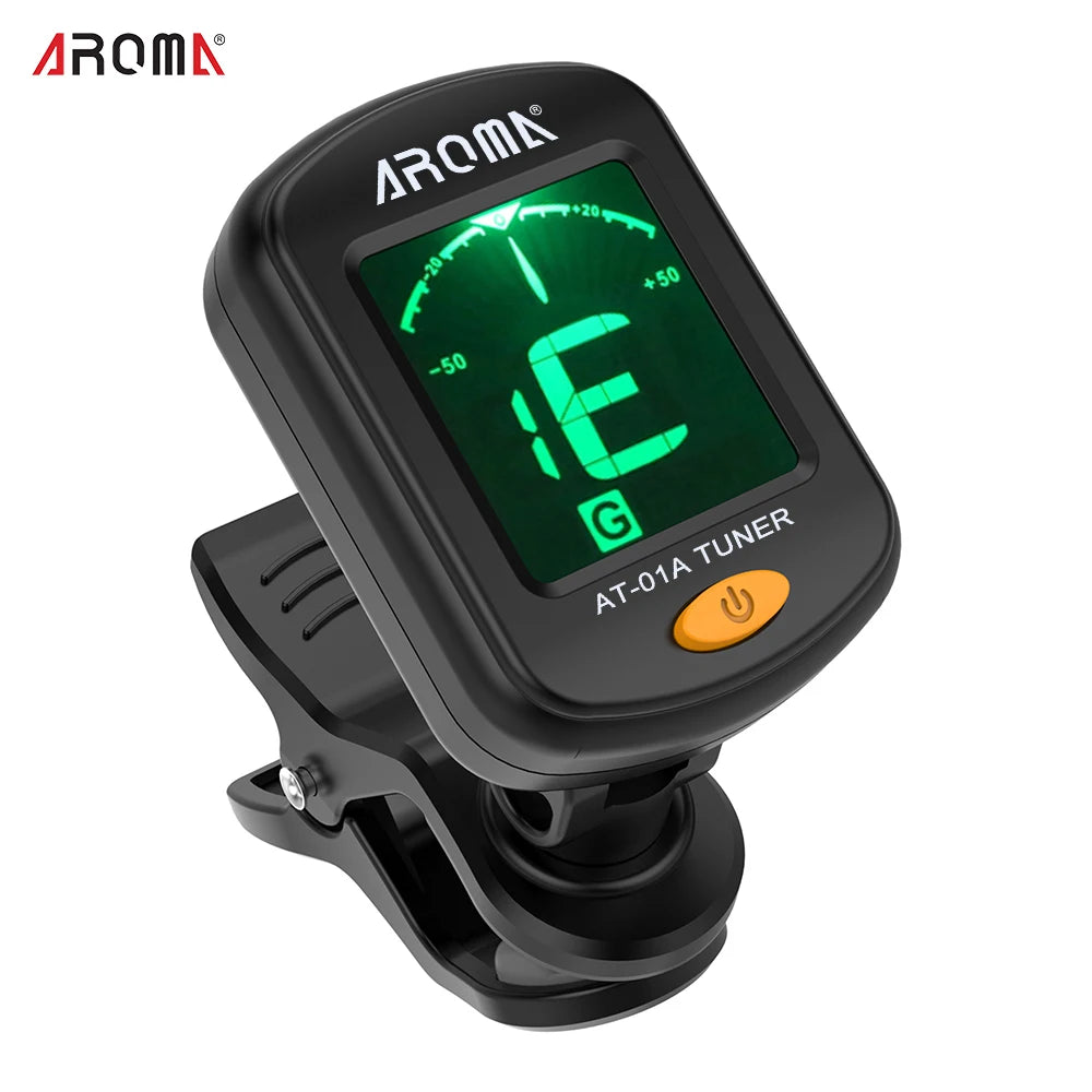 Afinador de guitarra AROMA AT-01A, sintonizador giratorio con Clip, pantalla LCD para guitarra acústica cromática, bajo, ukelele, accesorios para guitarra