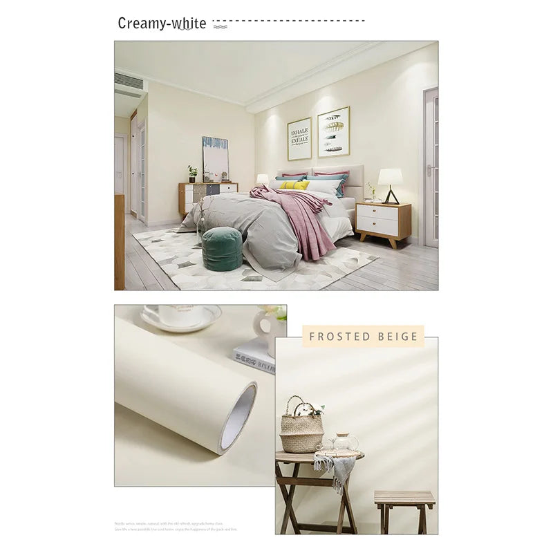Película decorativa autoadhesiva impermeable de PVC, papel tapiz para dormitorio reacondicionado, calcomanía para habitación de niños, muebles antiguos, pegatinas de pared de Color puro