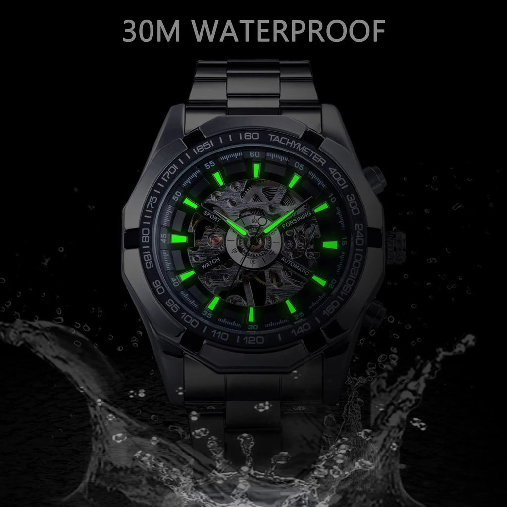 Forsining-Reloj de acero inoxidable 2021 para hombre, accesorio masculino de pulsera resistente al agua con esqueleto, de marca superior de lujo, transparente, deportivo
