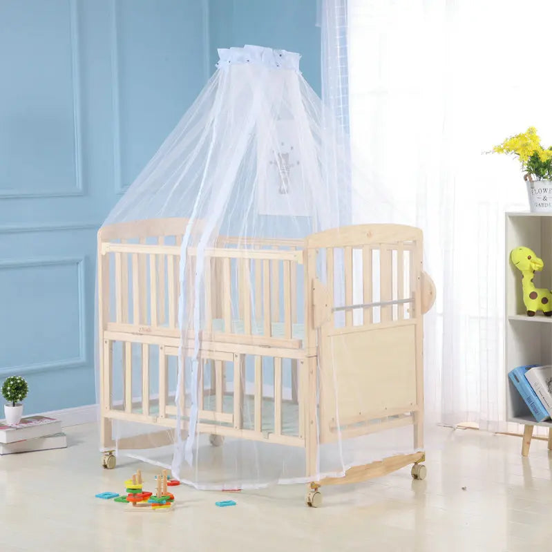 Beedome Pine Baby Cuna con estante, puede extender a una cama para niños de 1,4 metros, mecedora con 4 ruedas