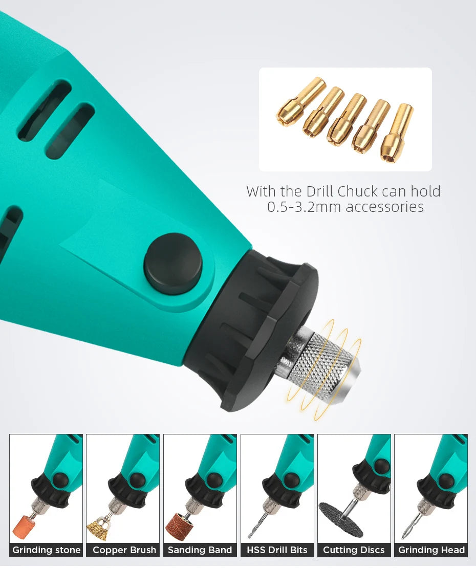 Tungfull-Mini taladro eléctrico, accesorios de brocas, herramientas de carpintería, velocidad Variable, herramienta rotativa eléctrica, Mini amoladora de taladro